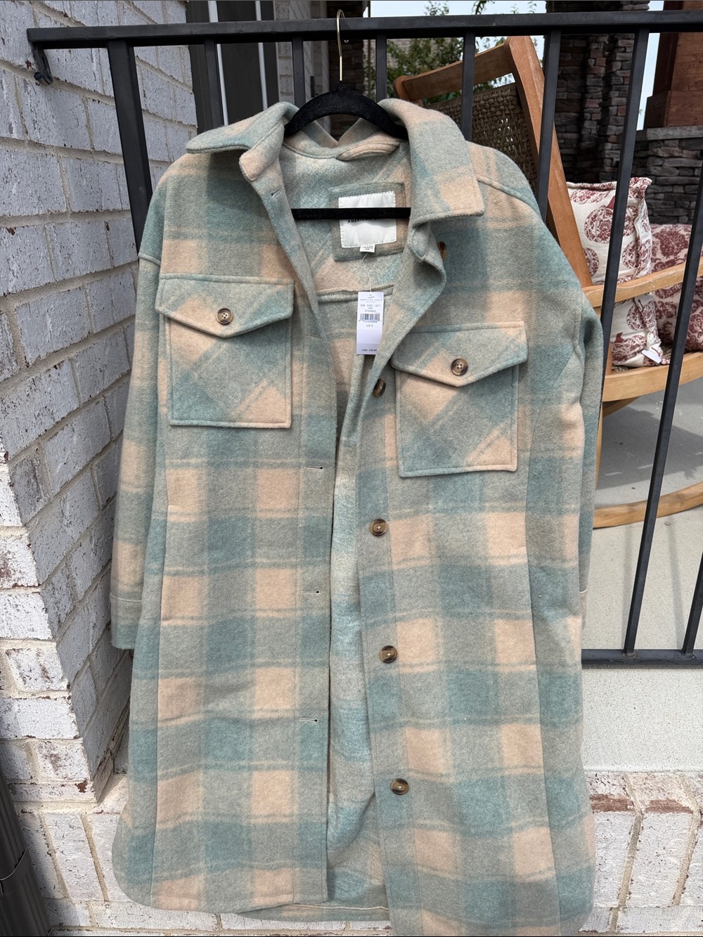 Checked Shacket in Sage and Cream